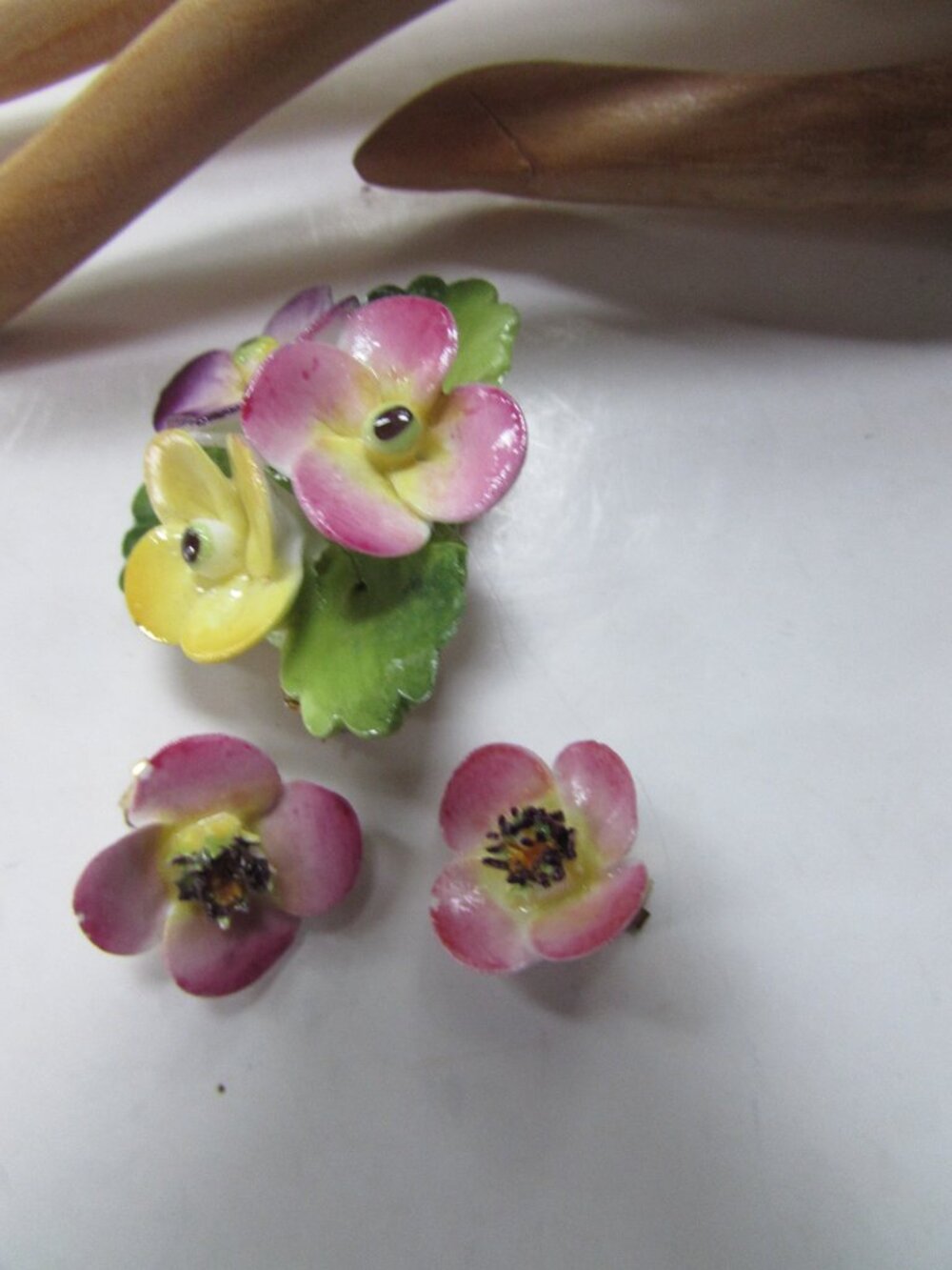 Cara China Staffordshire Flower Brooch Earrings